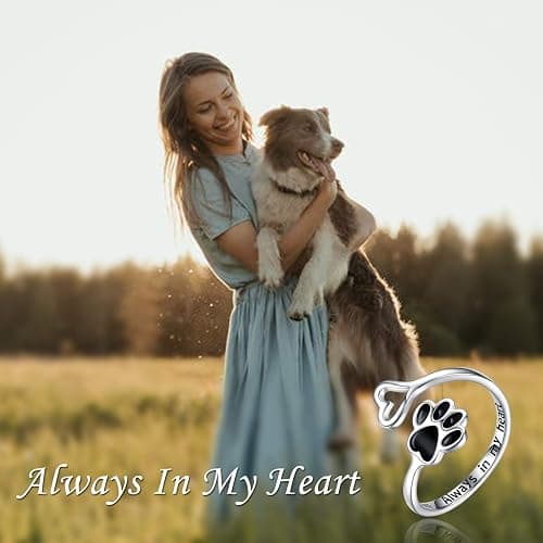 Puppy Lovers Paw Print Heart 925 Sterling Silver Adjustable Ring - Pet Animal Jewelry Creative Pierced Love Dog Cat Claw Ring - Gift for Pet Loving Friends and Families thumbnail 6