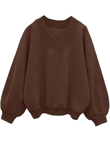 Hilinker Womens V Neck Oversized Sweatshirts Long Sleeve Pullover | Drop Shoulder, Soft Fleece, Cotton Blend, Loose Fit, Ribbed Hem, Casual Tops, Fall Winter Outfits, Everyday Wear, Lounge - Image 1