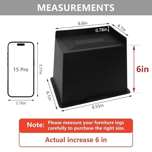 HANIHUA 4 Pack Bed Risers 6 inch Heavy Duty, Oversized Furniture Risers, Extra Wide Bed Lifts Risers for Table, Sofa, Dorm Twin XL, Couch, Desk, Bed Frame Risers Supports Up to 6,500 Lbs thumbnail 3