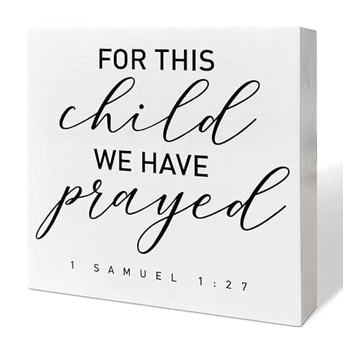 Nursery Desk Wooden Box Sign Decor, for This Child We Have Prayed, Nursery Scripture Decor Newborn Baby Kid Children Room Desk Bible Verse Religious Decoration Baby Shower Baptism Christian Gifts - Image 1
