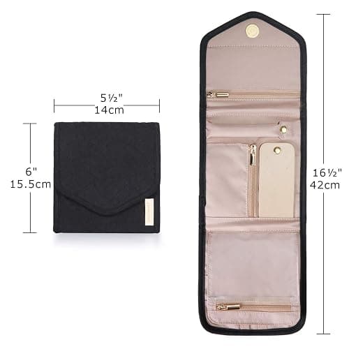 BAGSMART Travel Jewelry Organizer Case Foldable Jewelry Roll for Journey Rings, Necklaces, Earrings, Bracelets, Mini, Black thumbnail 3