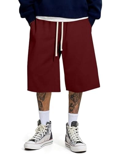 JMIERR 2026 Men's Baggy Sweat Shorts Lightweight Under Knee Casual Drawstring Y2K Shorts Loose Fit Gym Shorts - Image 1