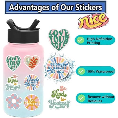 Cute Preppy Stickers Pack for Girls Women Kids 100pcs Vinyl Waterproof Aesthetic Stickers for Water Bottles Laptop Phone Pink Aesthetic Preppy Stuff, Things, Inspirational Positive Motivational Decals thumbnail 5