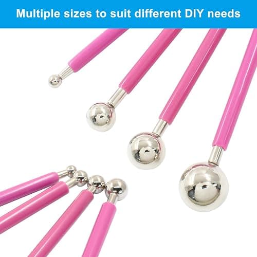 Kemcatui 4Pcs Pink Ball Shaped Cake Dotting Tool, 8 Head Fondant Ball Tool Stainless Steel Modeling Ball Tool, Metal Ball Mold Tool for Cake Decoration, Sculpting, DIY thumbnail 4