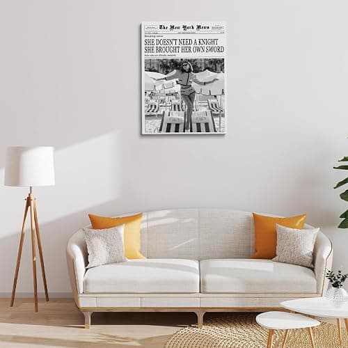 Funky New York Newspaper Wall Art She Doesn't Need a Knight; She Brought Her Own Sword Vintage Black and White Feminist Newspaper Posters Preppy Dorm Office Wall Decor 24x36in Large Frame wall art thumbnail 6