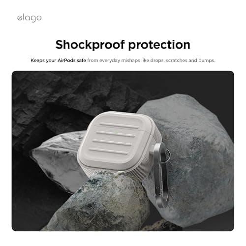 elago Armor Compatible with AirPods 4 Case - for AirPods 4th Generation Cover, Carabiner Included, Supports Wireless Charging, Shock Resistant, Full Protection (Stone) thumbnail 4