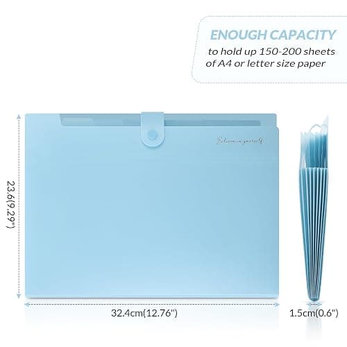 SKYDUE Expanding File Folder with 5 Pockets, Accordion File Organizer,Portable Receipt Paper Documents Organizer,Letter Size Filing Folder School Office Supplies,Lightblue thumbnail 6