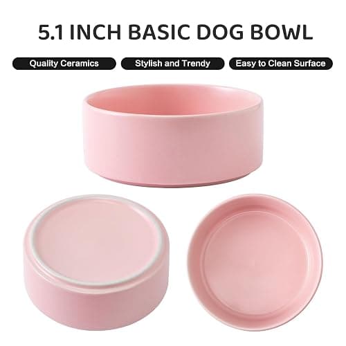 Welloyed Ceramic Set of 2 Dog and Cat Bowls - Classic Food & Water Bowl for Kitty, Cats and Toy Breed Dogs, Weighted Dog Dishes, Food Grade Pet Bowl, Dishwasher & Microwave Safe (5.1'', 2*16OZ, Pink) thumbnail 2