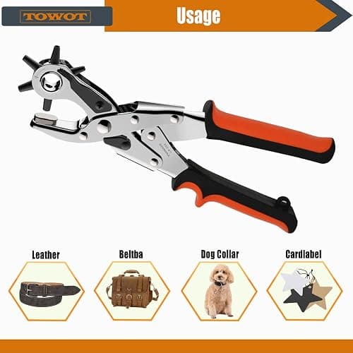 TOWOT Belt Hole Puncher Kit, Upgraded Version Leather Hole Punch for Belt, Saddles, Shoes, Fabric, DIY & Craft Projects, 6 Holes Heavy Duty Rotary Puncher Only TOWOT CA Sells Genuine Products thumbnail 4