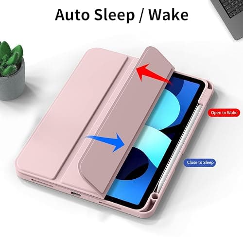 KenKe Case for iPad Air 11 Inch M3/M2 (2025, 2024), iPad Air 5th/4th Generation (2022/2020 10.9-Inch) with Pencil Holder, Slim Protective Smart Cover with Trifold Stand and Auto Sleep/Wake, Pink - Pink thumbnail 5