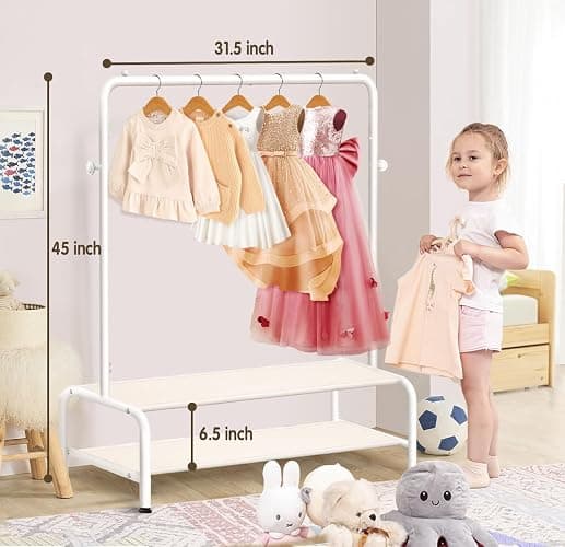 Kids Clothing Rack - Dress Up Clothes Rack - Baby Toddler Closet - Mini Freestanding Coat Racks with 2 Fabric Shelves - Small Kids Costume Wardrobe - Garment Rack for Hanging Clothes Organizer thumbnail 3