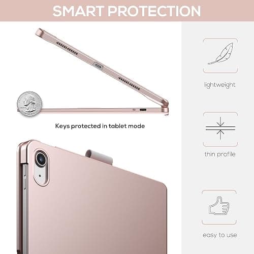 typecase Touch iPad 11th 10th Generation Case with Keyboard (11" 2025, A16 & 10.9" 2022) – 360° Rotatable, 11-Color Backlit, Multi-Touch Trackpad, Pencil Holder, Thin & Light – Rose Gold thumbnail 4