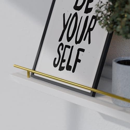 WOPITUES Floating Shelves with Gold Metal Guardrail, Shelves for Wall Decor Set of 3, Wall Shelves for Bedroom, Bathroom, Kitchen, Living Room, Plants, Picture Frames, Art- White and Gold thumbnail 6
