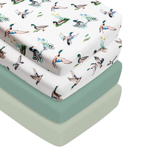 4 Pack Mallard Duck Baby Crib Sheets Neutral Unisex Breathable Fitted Nursery Sheets for Baby Girl or Boys (Crib Sheet) thumbnail 9