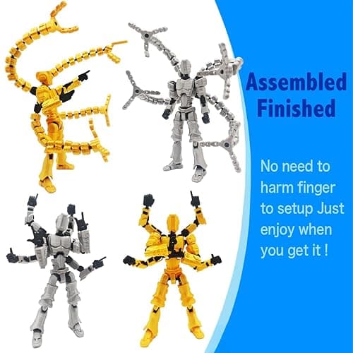 T13 3D Action Figure Set (Assembly Completed) 2 Pcs, 3D Printed Multi-Jointed, Titan 13 Action Figures, Multi-Articular Lucky Mobile Robot Nova,Desktop Decorations for Game Lovers Toys (Sliver Gold) thumbnail 5