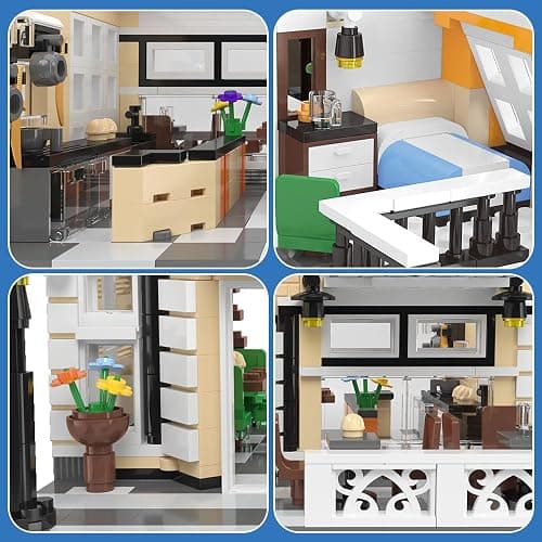 RAVAYO City Garden Hotel Building Sets,House Architecture Model Blocks Toys for Adults & Teens，1300 PCS Mini Bricks with LED - Blue thumbnail 5