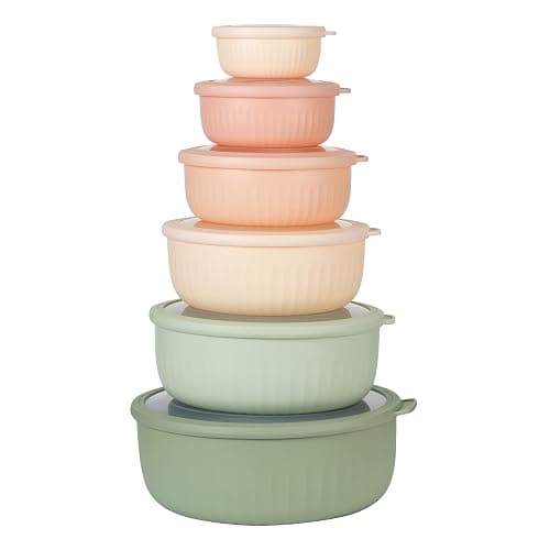 COOK WITH COLOR Prep Bowls with Lids- Wide and Deep Nesting Plastic Small Mixing Bowl Set with Lids, 12 Piece Set - Wide Bowls, Mint/Pink - Image 1