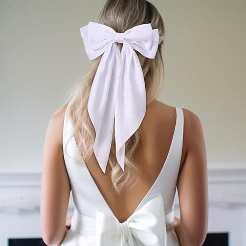 Mimorou 25 Pcs Satin Hair Bows Bulk Silky Big Hair Bows for Women Oversized Long Tail Ribbons Large Knot Clips Barrettes for Holiday Gifts(Plain) thumbnail 5