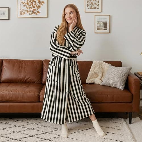 ZWVKLN Womens Plush Robes Long Soft Fluffy Bathrobe Bathrobe With Pocket Belt Warm Robes thumbnail 5