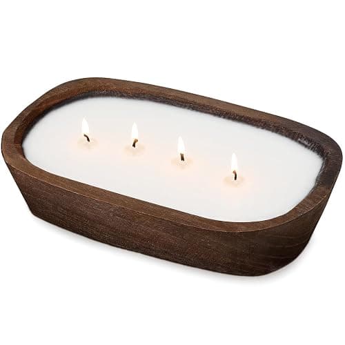 Weysat Wooden Dough Bowl Candle Table Centerpiece Scented Making Soy Wax Dough Bowl Candle for Farmhouse Decoration(Boat,10 Inch) - Image 1