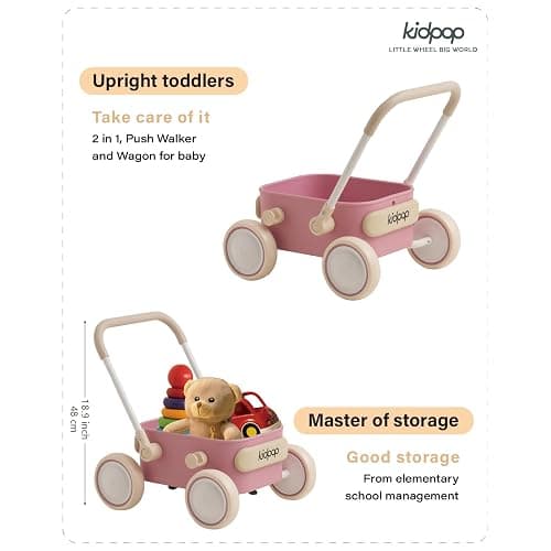 PULA Baby Push Walker with Wheels Toddler Wagon for First Learner Baby Toys 6-12 Months, 1 Year Old Birthday Gifts, Indoors and Outdoors (Pink) thumbnail 4