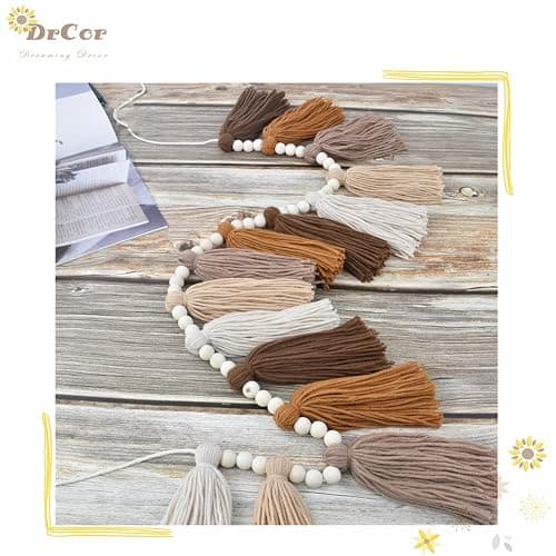 DrCor Boho Tassel Garland Wall Decor Handmade Cotton Yarn Terracotta Rainbow Nursery Decor for Classroom, Kids Bedroom, Baby Shower Boho Chic Party Birthday Dorm Office Calming Accents - Terracotta thumbnail 4