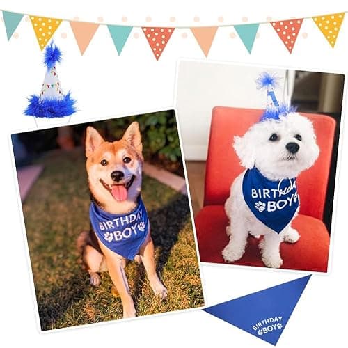 BINGPET Dog Birthday Party Supplies,Dog Birthday Hat Bandana Set,Soft Birthday Boy Triangle Scarf and Number Hat, Cute Birthday Party Supplies with 0-8 Figures for Small Medium Large Dogs Pets thumbnail 5