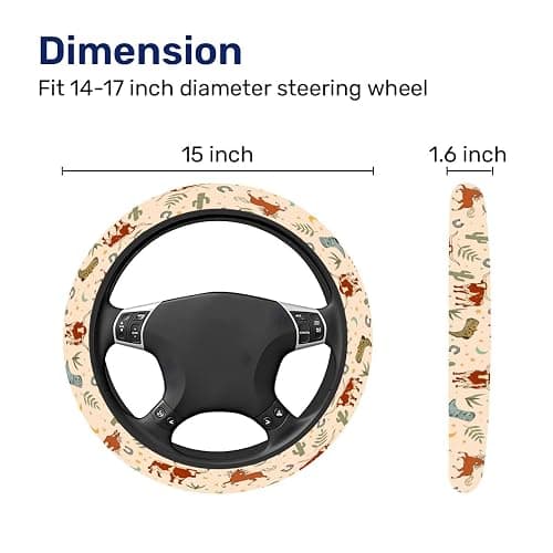 GENANY Cowgirl Western Steering Wheel Cover | Breathable polyester fabric suits standard 15 inch wheels with fit confirmed by the outer edge measurement thumbnail 2