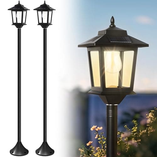 PASAMIC 63" Solar Lamp Post 2Pack, Outdoor Lights Waterproof, Pole Lights Outdoor, Floor Lamp for Patio, Warm White, Replaceable Bulb - Image 1