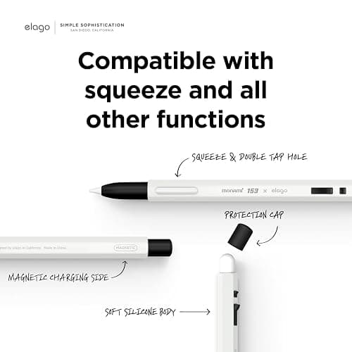 elago x MONAMI Compatible with Apple Pencil Pro Case & Apple Pencil 2nd Generation Case, Compatible with Magnetic Charging, Double Tap, Squeeze (Must Read Installation Instructions) [Black White] thumbnail 3