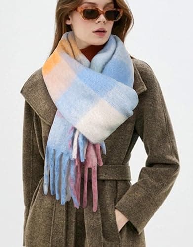 BLATIAL Womens Scarf Winter Big Colorful Checked Thick Warm Soft Scarves Casual Tassel Blanket Scarf thumbnail 5