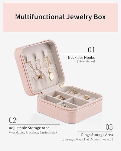 VLANDO Travel Jewelry Case - Teacher Appreciation Gifts for Women - Small Jewelry Travel Organizer Box Travel Essentials Gift for Teen Girl Women - Pink thumbnail 6