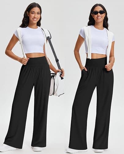 Stelle Women's Wide Leg Yoga Pants Soft High Waisted Sweatpants Stretch Lounge Bottom with Pockets 28" Inseam thumbnail 6