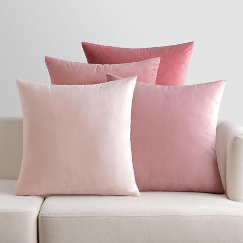 EMEMA 4er Set Samt Kissenbezug Kissenhülle Kopfkissenbezug Dekorative Dekokissen Couchkissen 50x50 cm Deko Bezug Sofakissenbezug für Wohnzimmer Schlafzimmer Büro Rosa Serie - Image 1