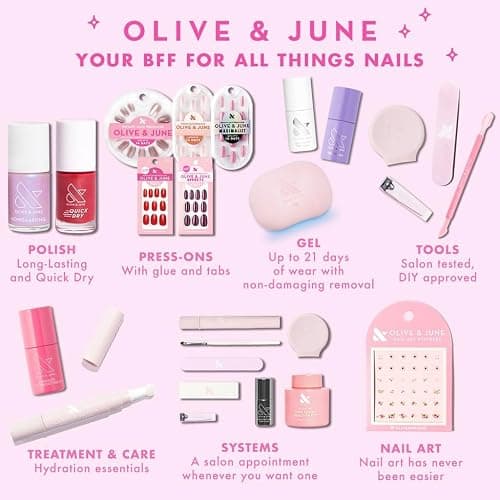 Olive & June Gel Nail Polish Set, 6 Shades and Top Coat | Includes HD, KMC, Pink Goldfish, Icing Is The Best Part, Prom, XOXO, gel top and base coats; hema-free; UV LED lamp needed thumbnail 8