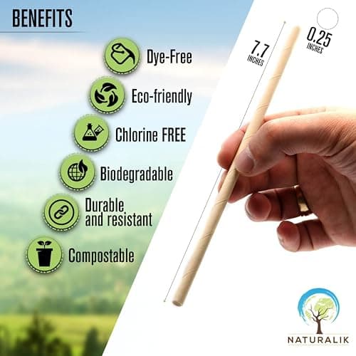 Naturalik 300/1000-Pack Extra Durable Brown Paper Straws Biodegradable- Premium Toxin Free Paper Straws Bulk- Drinking Straws for Juices, Restaurants and Party supplies, 7.7" (Brown, 300ct) thumbnail 2
