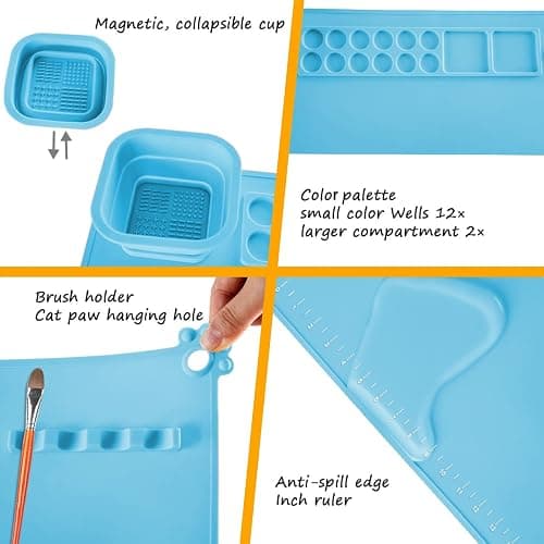 SHNOKER Silicone Craft Mat 21.7"x17.7" Super Large Silicone Painting Mat with 1 Magnetic Cup and Color Palette for Kids and Artist (Blue) thumbnail 2
