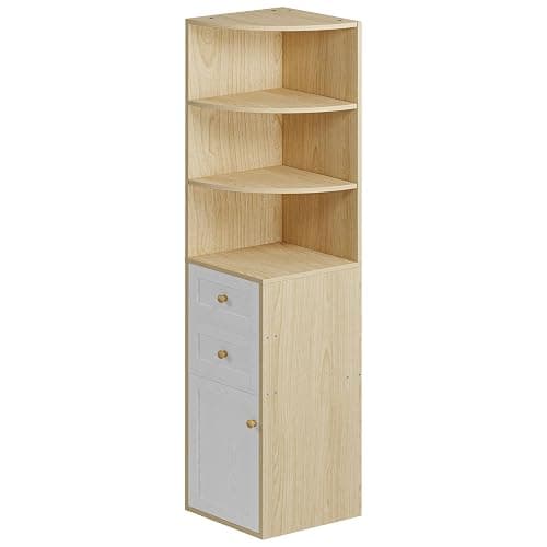 IRONCK Corner Bookshelf and Bookcase, 71" H Wooden Book Shelves 3 Tier with Drawers and Storage Cabinet for Living Room, Office, Bedroom, Oak and White thumbnail 9