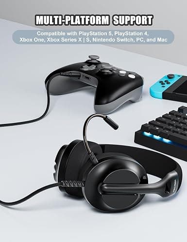 WIRWTRU S30 Gaming Headset with Microphone,198g Lightweight Design, Wired Gaming Headphones for Xbox, Xbox Series X|S, PS5, PS4, Switch, PC, Noise Cancelling Mic, Soft Earmuffs (Black) thumbnail 6