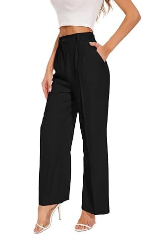 FUNYYZO Wide Leg Dress Pants for Women Work Slacks Business Casual Outfits | Office Dress Pants for Women, High Waisted, Stretchy Back Elastic Waistband, Multiple Color Size, Casual, Loose Summer Pants - Image 1