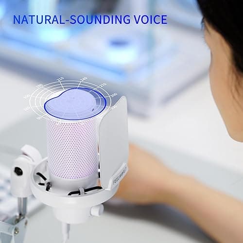 FEELWORLD VM1 White Gaming PC USB Microphone Condenser Mic with Noise Cancellation Mute RGB Light, Computer Accessories Gifts for Gamer YouTube Twitch Podcast Streaming Recording Online Chat PS4 PS5 - White thumbnail 6