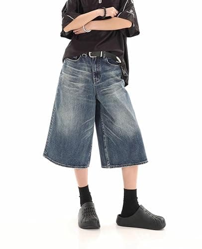 Cropped Y2k Baggy Jean Shorts Jorts Y2k Hip Hop Shorts Skater Jeans Grunge Jorts Aesthetic Pants thumbnail 2