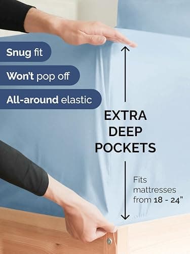 Extra Deep Twin XL Fitted Sheet - Hotel Luxury Single Fitted Sheet Only - Easily Fits 18 inch to 24 inch Mattress - Ultra Soft, Wrinkle & Fade Free w/Extra Deep Pocket - Breathable & Comfy - Sky Blue thumbnail 2