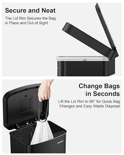 Lovewind Kitchen Trash Can, 16 Gallon Stainless Steel Garbage Can with Soft-Close Lid, Large Metal Trash Bin with Removable Fluid Tray, Indoor & Outdoor Waste Container for Kitchen Office, Black thumbnail 6