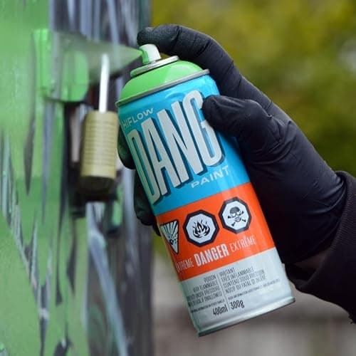 DANG HiFlow High Pressure Graffiti Spray Paint Set of 12 Popular Colors, 400ml Cans, Fast-Drying Gloss Finish, Weather Resistant Graffiti Paint, Ideal for Murals, Metal, Canvas, Orange Dot Fat Caps thumbnail 2