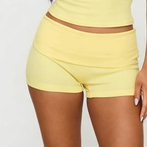 KMBANGI Womens Fold Over Shorts Elastic Waist Y2k Lounge Shorts Foldover Cute Pajama Micro Bottoms Mini Shorts Sleepwear thumbnail 4