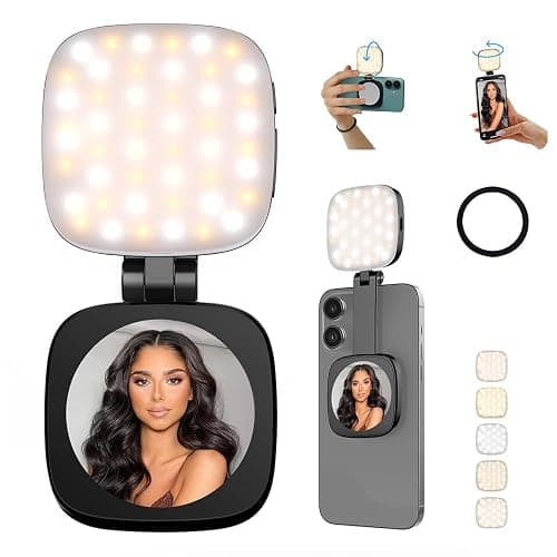 Magnetic Selfie Light Compatible with MagSafe for iPhone – Rechargeable LED Fill Light with Mirror, CRI≥95, 5 Color Temps, Foldable Ring Light - Image 1
