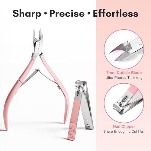Makartt Pink Cuticle Trimmer Set with 2 Pushers, Nail Clipper & Nipper | Stainless Steel, Manicure Tools Kit for Women, Sharp, Ergonomic & Portable thumbnail 2