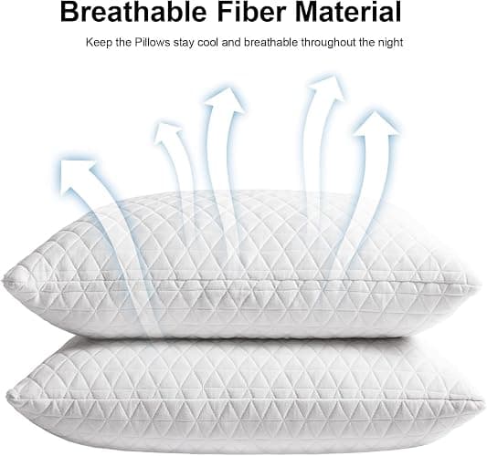 Shredded Memory Foam Pillows for Sleeping,Bed Pillows Queen Size Set of 2 Pack Cooling Adjustable,Good for Side and Back Sleeper with Washable Removable Cover thumbnail 2