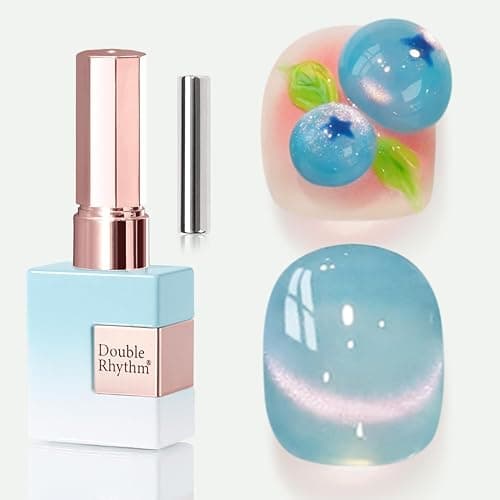 Double Rhythm 0.5 OZ Cat Eye Gel Polish with Magnet 15ML Holographic Glitter Shimmer Translucent Jelly Color Magnetic Nail Polish Salon DIY at Home (Fruit Teal Green-MC1211) - Image 1